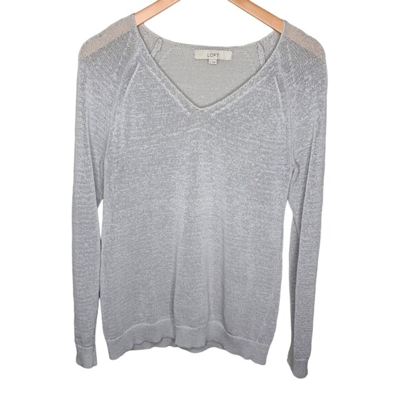 LOFT cotton blend pullover v neck sweater gray size small - Picture 2 of 9